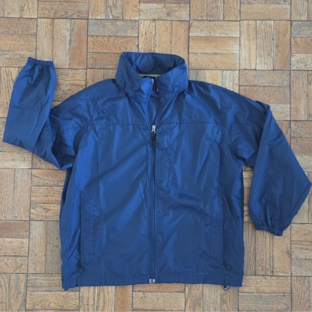 L.L.Bean Men's Blue Full Zip Nylon Windbreaker Jacket Stand-Up Collar L Reg